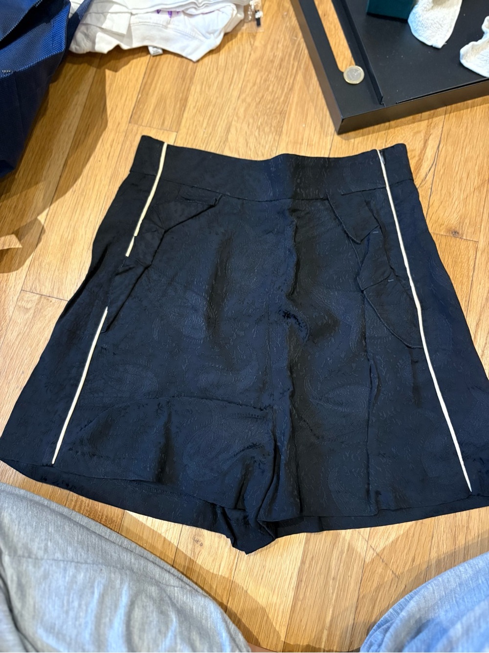 Maje Black High-Waist Shorts with White Piping